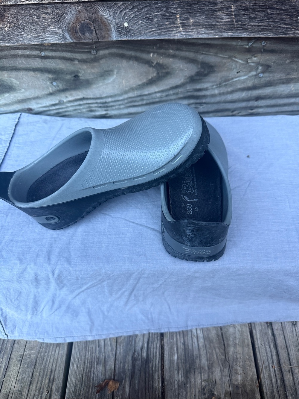 Birkenstock Gray and Black Slip-On Clogs